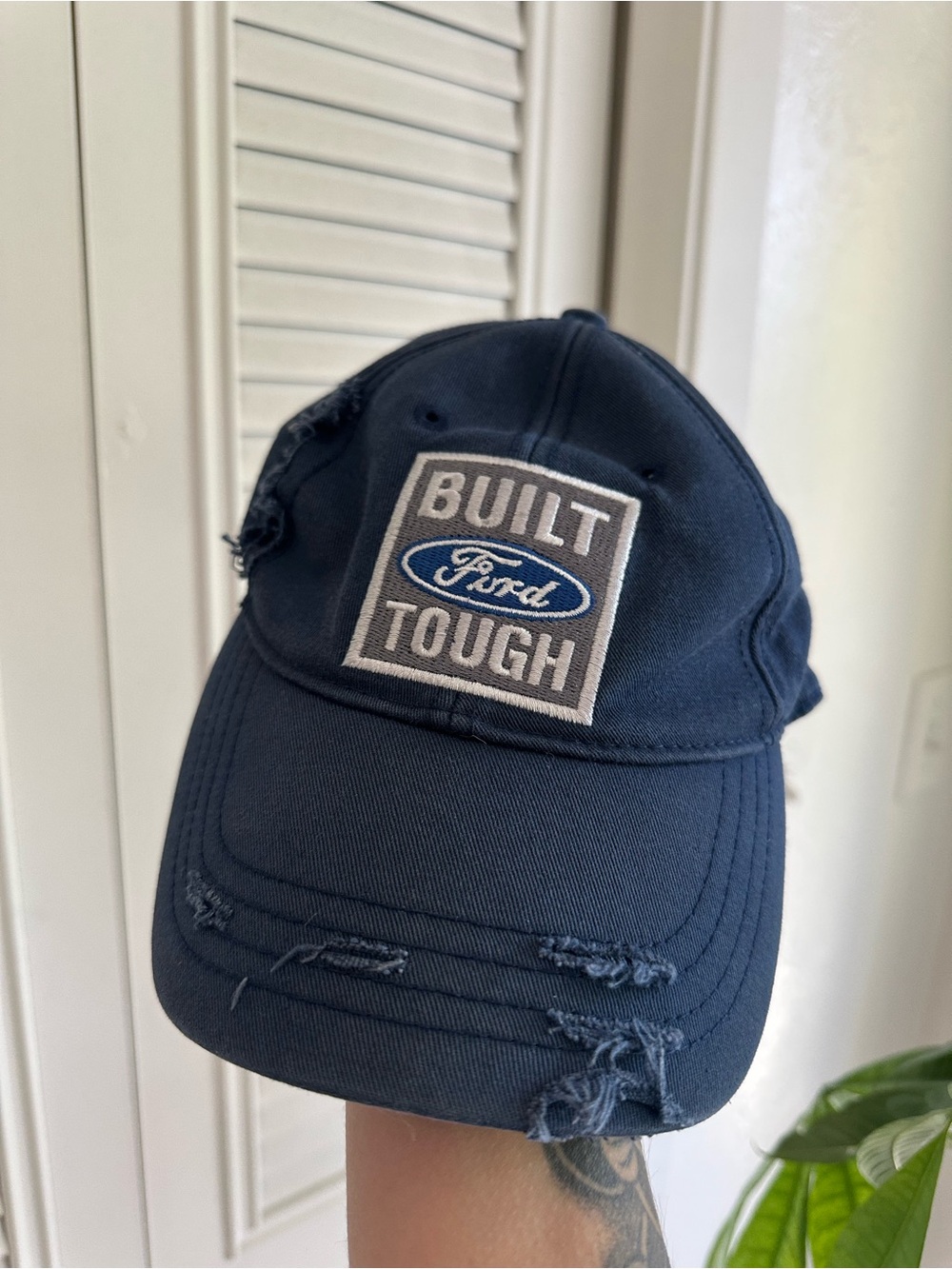 Ford Built Tough Hat Distressed Navy Blue Truck Auto Cap 100% Cotton
